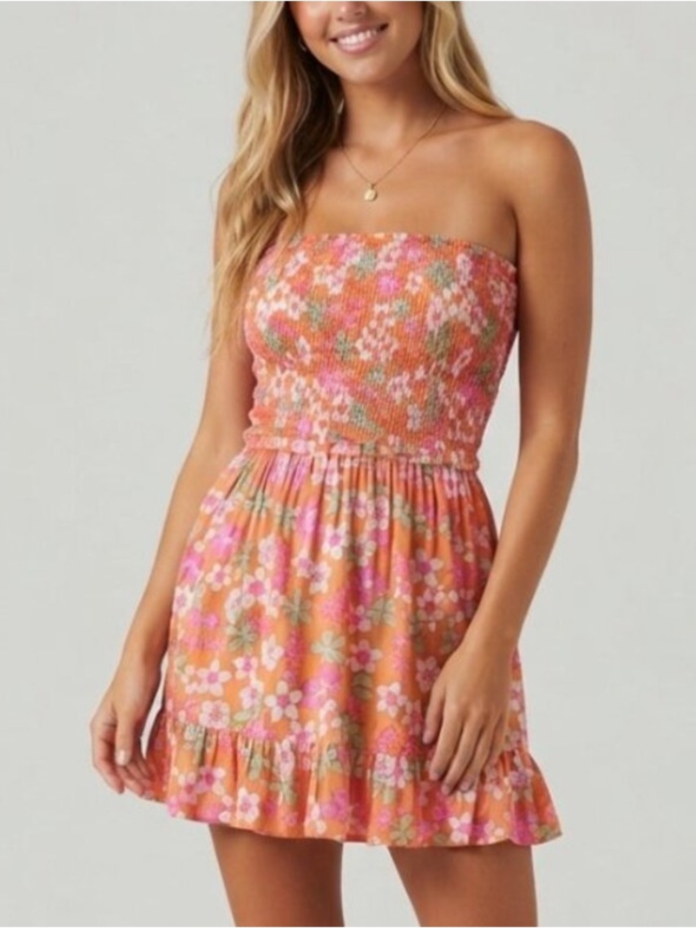 New! Tiare Hawaii Orange Boracay Floral Strapless Mini Dress XS 57207